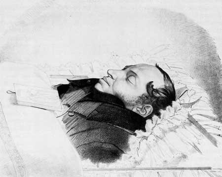 Ф.А.Бруни. Пушкин (в гробу). 1837. Литография